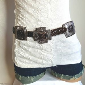 Distressed braided belt with metal embelishments M